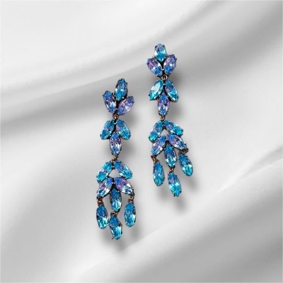 Sequin Blue Rhinstone Clip Earrings